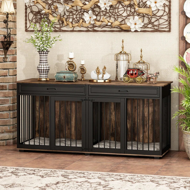 Dorilal Large Dog Crate Furniture with 2 Drawers and Divider