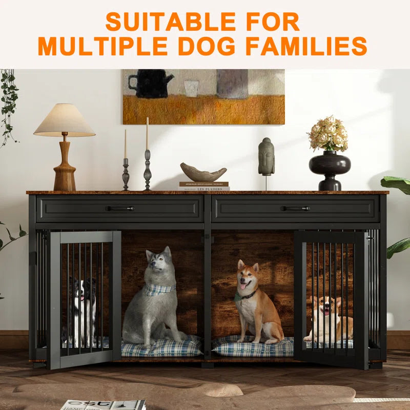Dorilal Large Dog Crate Furniture with 2 Drawers and Divider