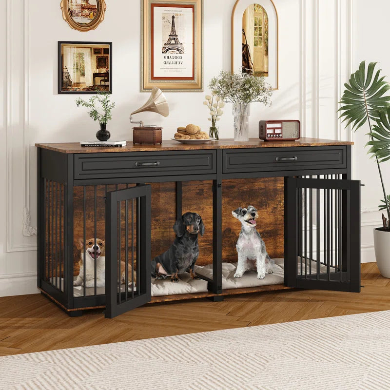 Dorilal Large Dog Crate Furniture with 2 Drawers and Divider