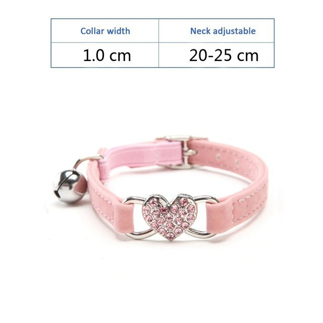 Pet Puppy Cat Collar Water Diamond Love Half Fold Plush Fabric Bell Elastic Collar