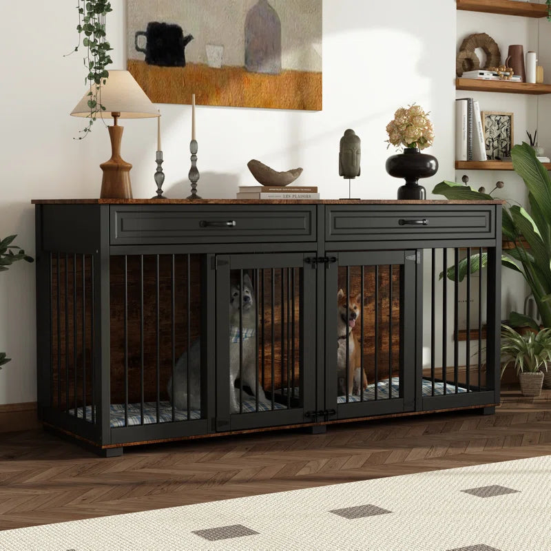 Dorilal Large Dog Crate Furniture with 2 Drawers and Divider