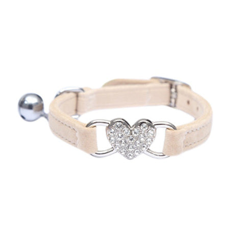 Pet Puppy Cat Collar Water Diamond Love Half Fold Plush Fabric Bell Elastic Collar