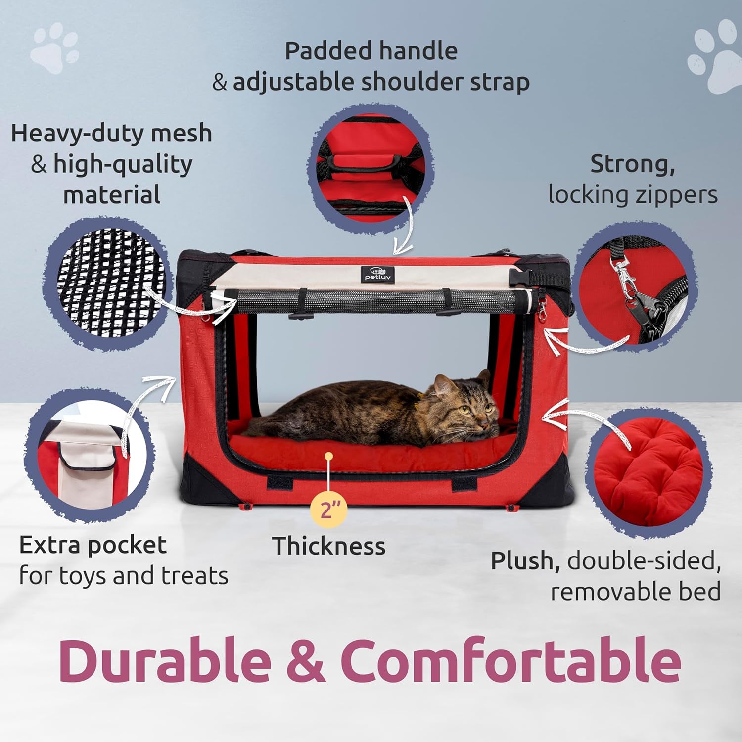Large Cat Carrier & Dog Carrier for 2 Cats or Medium Dog. Soft Sided Pet Carrier for Travel. Collapsible, Portable with Soft Bed, Top & Side Loading, Locking Zippers, Puppy Crate & Kennel