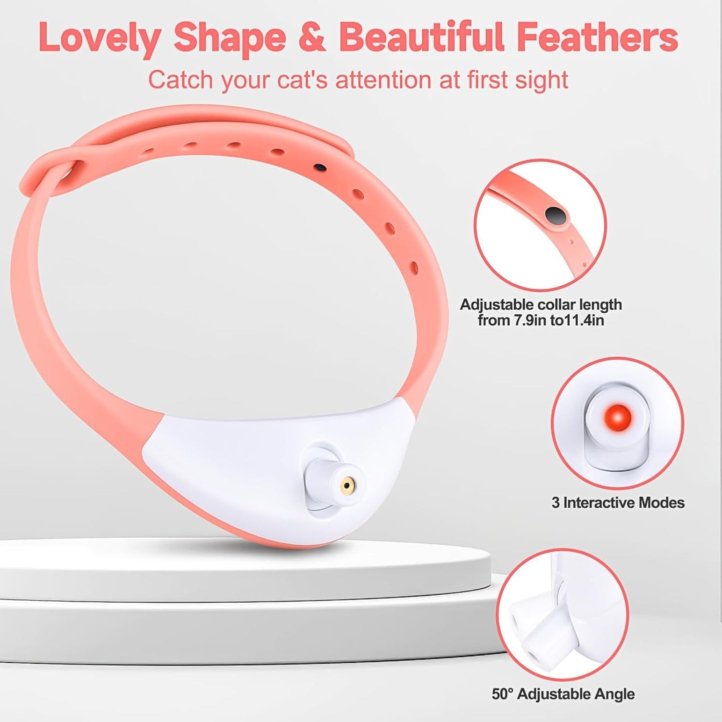 Wearable Automatic Cat Toys With LED Lights Electric Smart Amusing Collar For Kitten Interactive Cat Toys For Indoor Cats Pet Exercise Toys USB Rechargeable Auto On Off