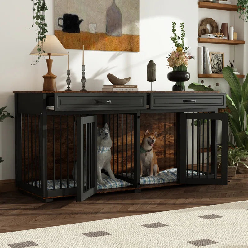 Dorilal Large Dog Crate Furniture with 2 Drawers and Divider