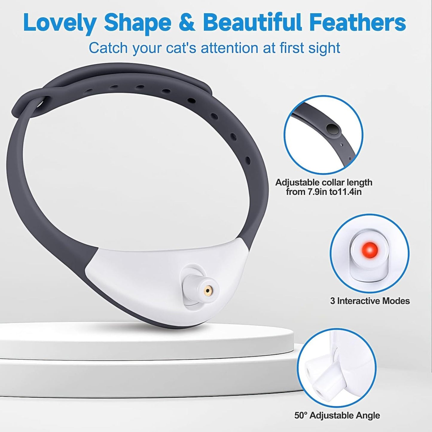 Wearable Automatic Cat Toys With LED Lights Electric Smart Amusing Collar For Kitten Interactive Cat Toys For Indoor Cats Pet Exercise Toys USB Rechargeable Auto On Off