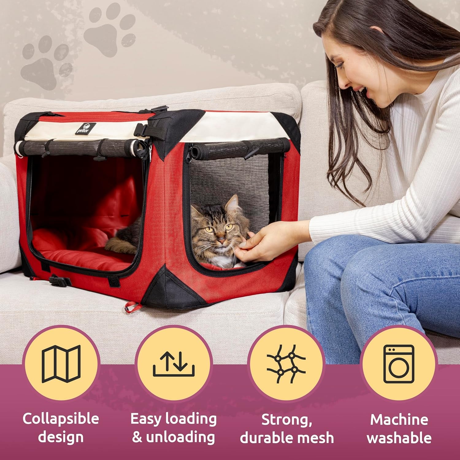 Large Cat Carrier & Dog Carrier for 2 Cats or Medium Dog. Soft Sided Pet Carrier for Travel. Collapsible, Portable with Soft Bed, Top & Side Loading, Locking Zippers, Puppy Crate & Kennel