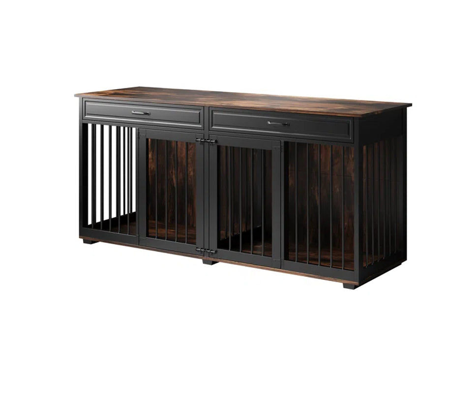 Dorilal Large Dog Crate Furniture with 2 Drawers and Divider