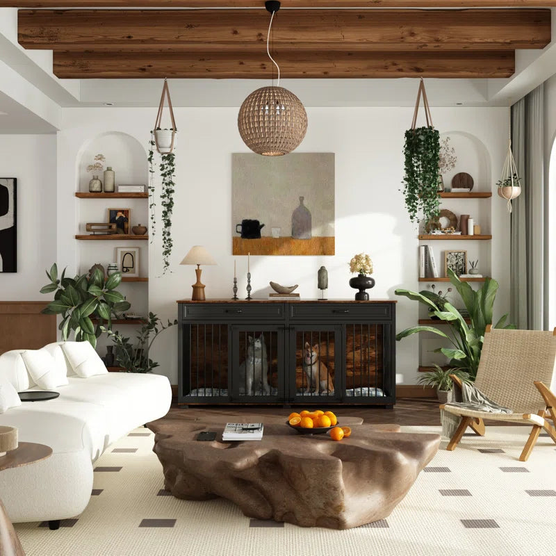 Dorilal Large Dog Crate Furniture with 2 Drawers and Divider