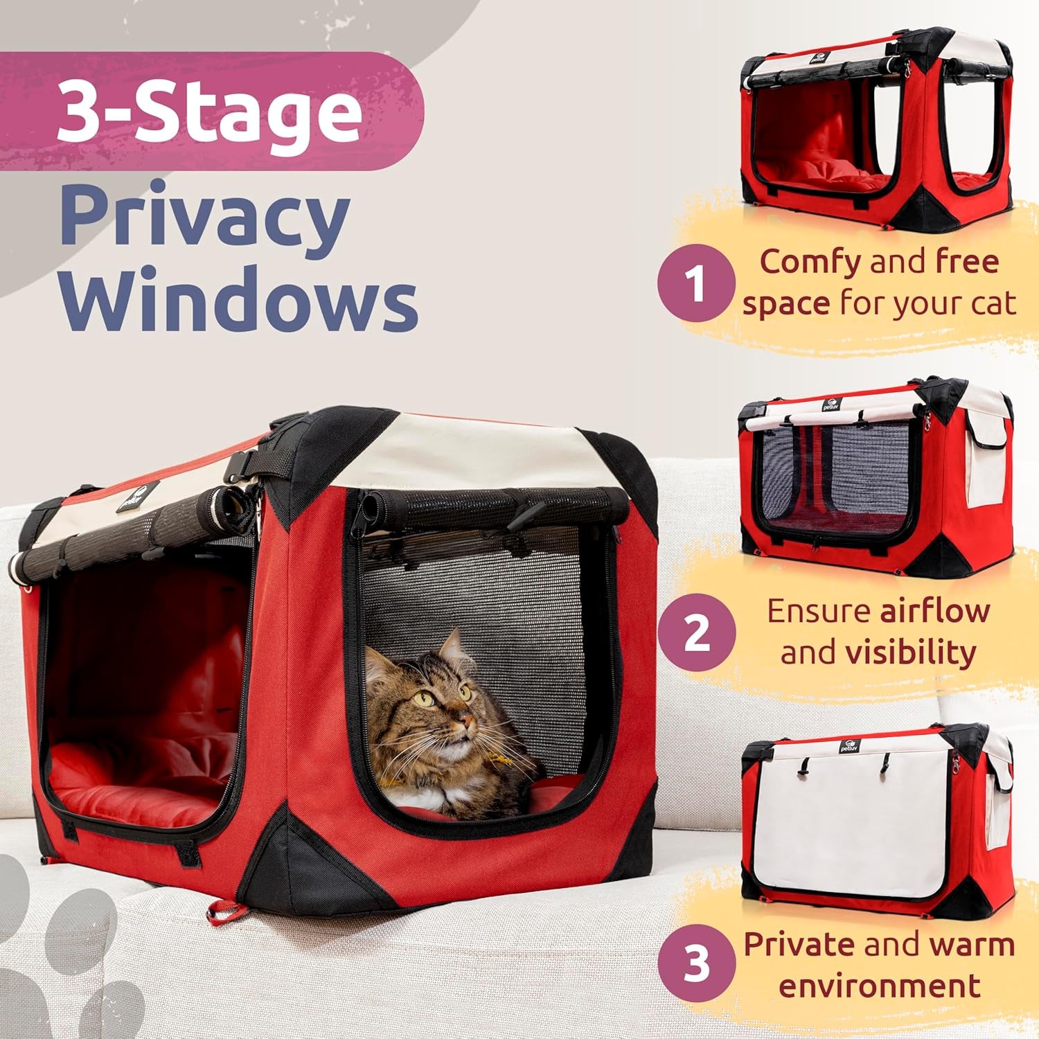 Large Cat Carrier & Dog Carrier for 2 Cats or Medium Dog. Soft Sided Pet Carrier for Travel. Collapsible, Portable with Soft Bed, Top & Side Loading, Locking Zippers, Puppy Crate & Kennel