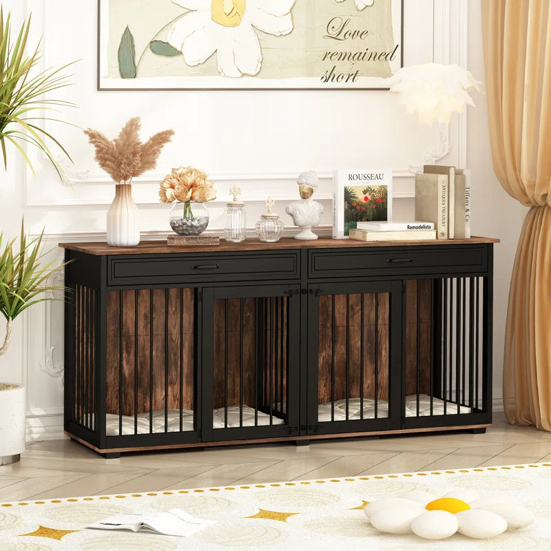 Dorilal Large Dog Crate Furniture with 2 Drawers and Divider