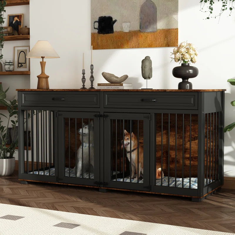 Dorilal Large Dog Crate Furniture with 2 Drawers and Divider