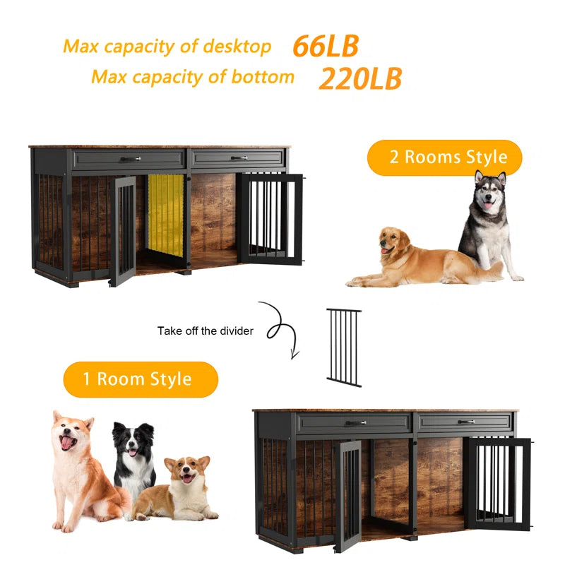 Dorilal Large Dog Crate Furniture with 2 Drawers and Divider