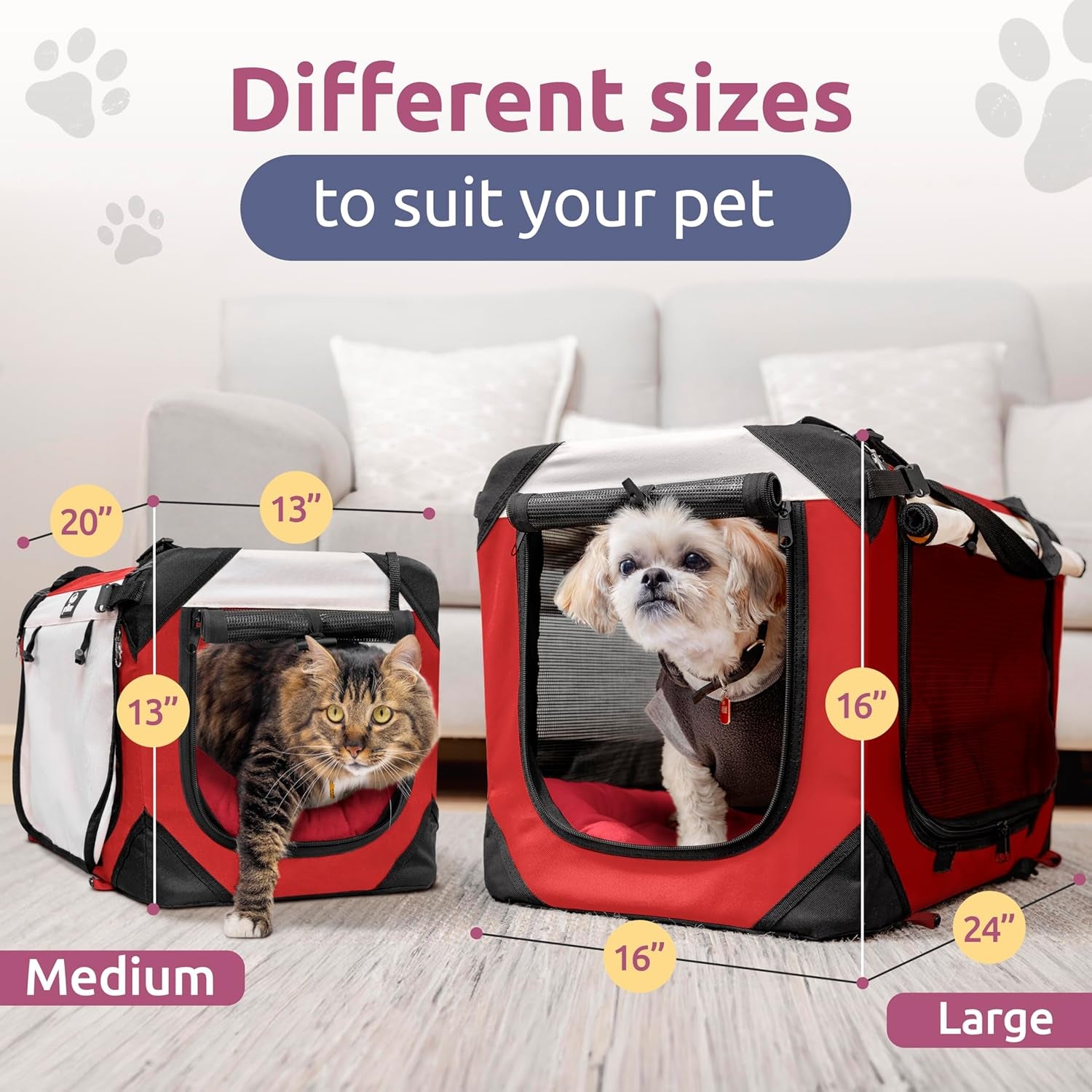 Large Cat Carrier & Dog Carrier for 2 Cats or Medium Dog. Soft Sided Pet Carrier for Travel. Collapsible, Portable with Soft Bed, Top & Side Loading, Locking Zippers, Puppy Crate & Kennel