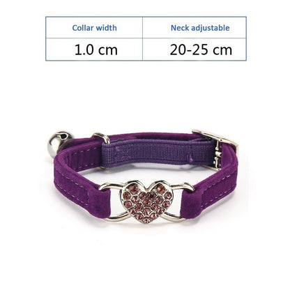 Pet Puppy Cat Collar Water Diamond Love Half Fold Plush Fabric Bell Elastic Collar
