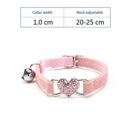 Pet Puppy Cat Collar Water Diamond Love Half Fold Plush Fabric Bell Elastic Collar