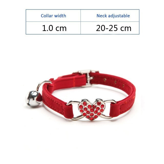 Pet Puppy Cat Collar Water Diamond Love Half Fold Plush Fabric Bell Elastic Collar