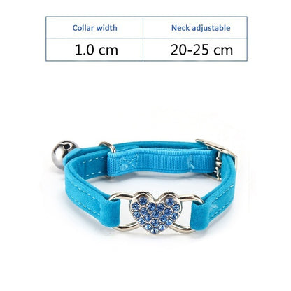Pet Puppy Cat Collar Water Diamond Love Half Fold Plush Fabric Bell Elastic Collar