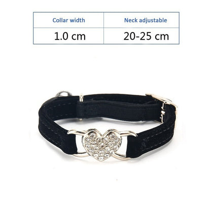 Pet Puppy Cat Collar Water Diamond Love Half Fold Plush Fabric Bell Elastic Collar