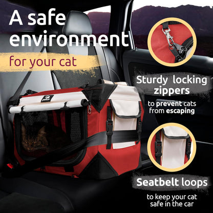 Large Cat Carrier & Dog Carrier for 2 Cats or Medium Dog. Soft Sided Pet Carrier for Travel. Collapsible, Portable with Soft Bed, Top & Side Loading, Locking Zippers, Puppy Crate & Kennel
