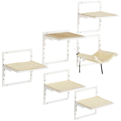 PawHut 6-pc Modern Cat Wall Shelves For Indoor Cats, Height Adjustable Jumping Platforms