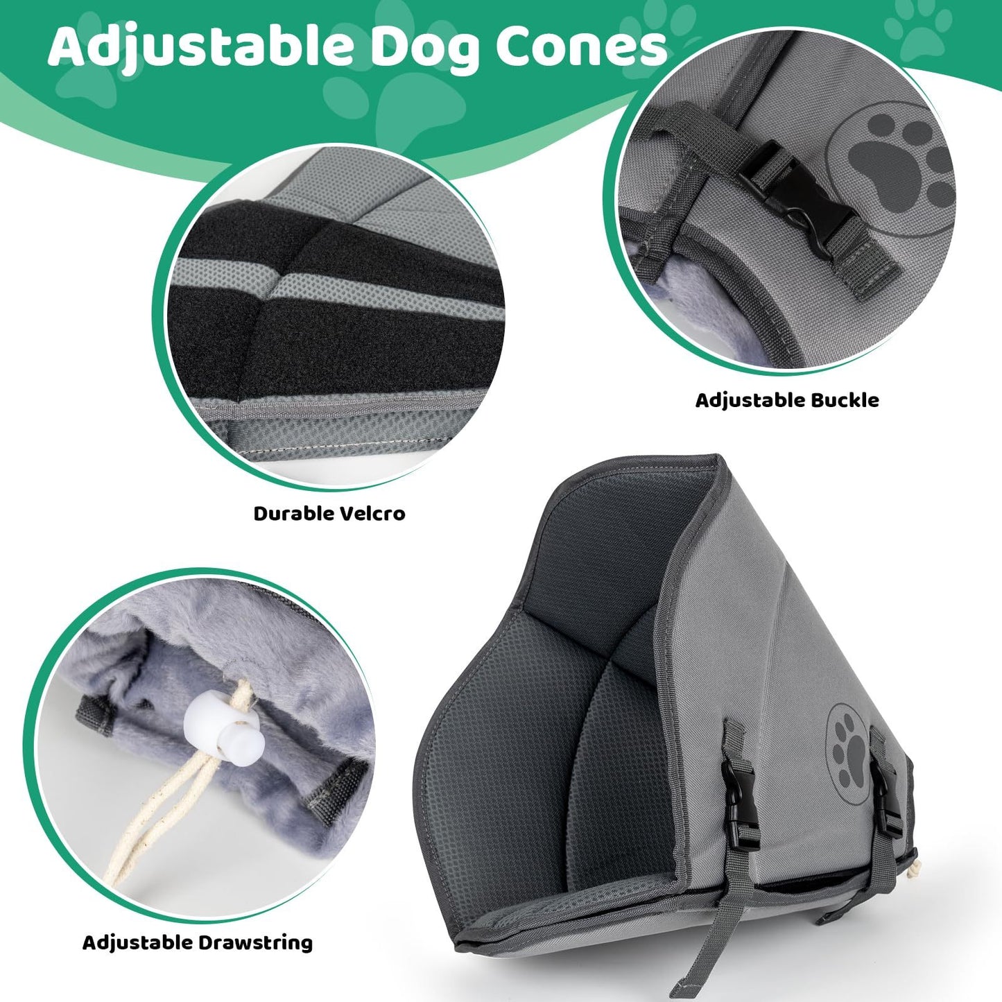 IFurffy Dog Cone For After Surgery,Breathable Soft Dog Cone For Large Medium Small Size Dog, Adjustable Drawstring And Buckle Dog Recovery Collar To Stop Licking And Scratching Wound ,L