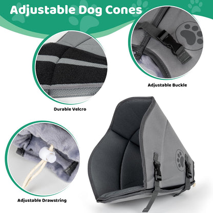 IFurffy Dog Cone For After Surgery,Breathable Soft Dog Cone For Large Medium Small Size Dog, Adjustable Drawstring And Buckle Dog Recovery Collar To Stop Licking And Scratching Wound ,L