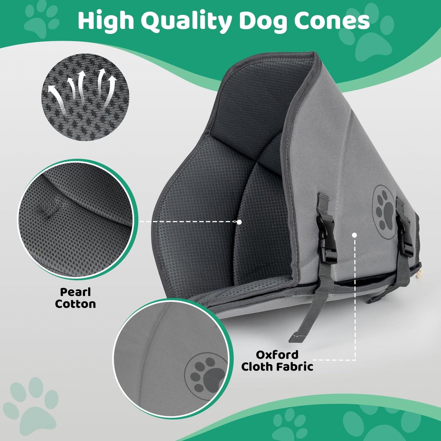 IFurffy Dog Cone For After Surgery,Breathable Soft Dog Cone For Large Medium Small Size Dog, Adjustable Drawstring And Buckle Dog Recovery Collar To Stop Licking And Scratching Wound ,L