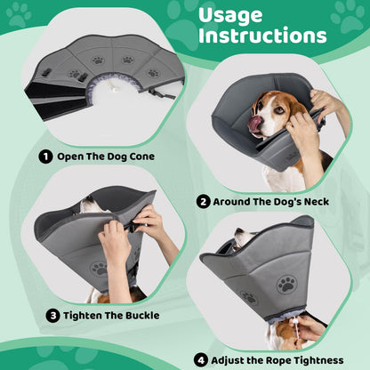 IFurffy Dog Cone For After Surgery,Breathable Soft Dog Cone For Large Medium Small Size Dog, Adjustable Drawstring And Buckle Dog Recovery Collar To Stop Licking And Scratching Wound ,L