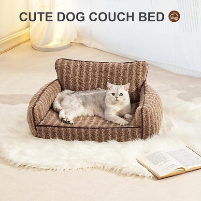 Mewoo Orthopedic Cat Couch For Indoor Cats - 26x19x11.8 Inch Pet Bed With Removable Washable Cover & Non-Slip Bottom, Small Dog Bed For Puppies, Brown
